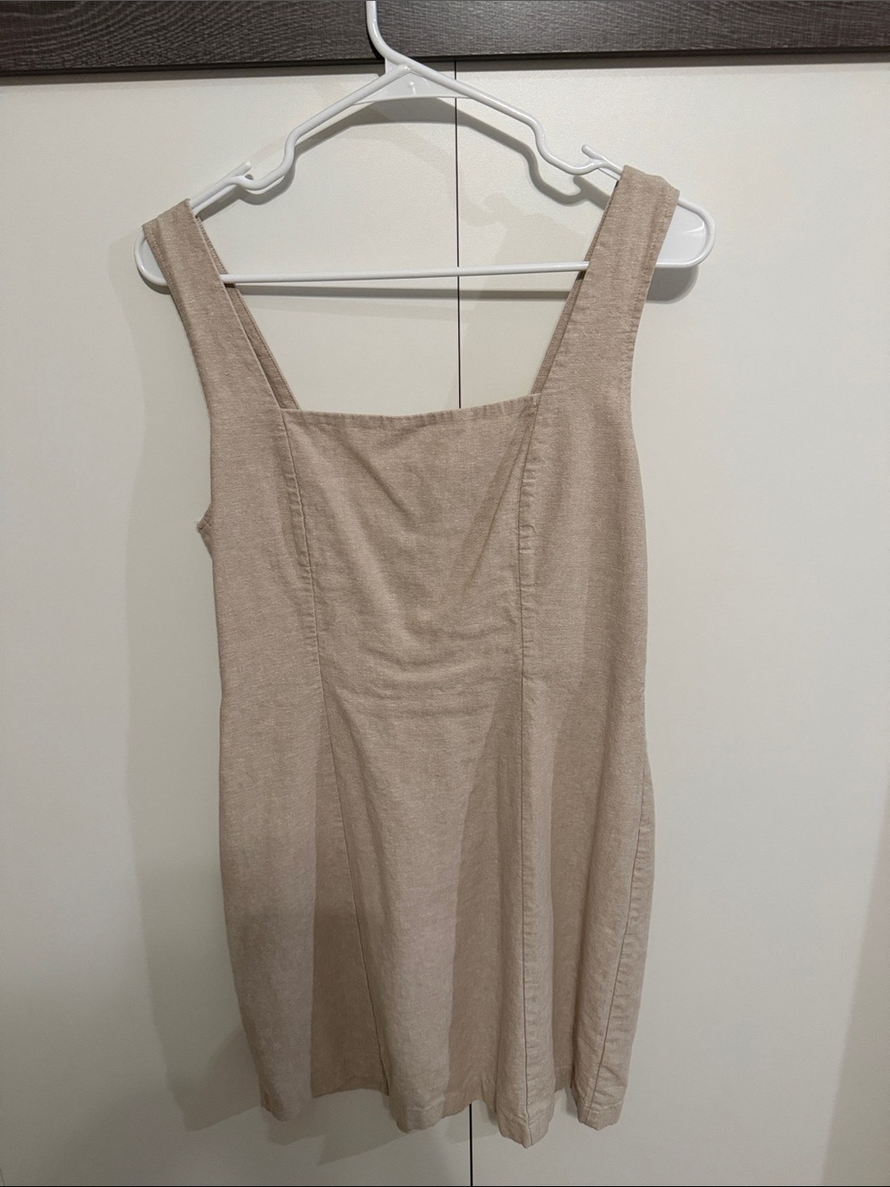 Old Navy Neutral Beige Square-Neck Mini linen Dress